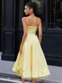 A-line Spaghetti Straps Tea-Length Silk Like Satin Corset Homecoming Dress