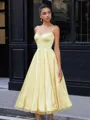 A-line Spaghetti Straps Tea-Length Silk Like Satin Corset Homecoming Dress