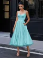 A-line Spaghetti Straps Tea-Length Silk Like Satin Corset Homecoming Dress