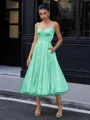 A-line Spaghetti Straps Tea-Length Silk Like Satin Corset Homecoming Dress