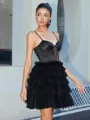 A-line Spaghetti Straps Cascading Ruffles Short/Mini Tulle Corset Homecoming Dress