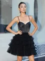 A-line Spaghetti Straps Cascading Ruffles Short/Mini Tulle Corset Homecoming Dress