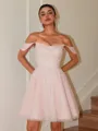 A-line Off-the-Shoulder Pleated Short/Mini Corset Homecoming Dress