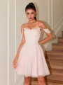 A-line Off-the-Shoulder Pleated Short/Mini Corset Homecoming Dress