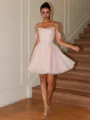 A-line Off-the-Shoulder Pleated Short/Mini Corset Homecoming Dress