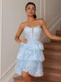 A-line Spaghetti Straps Appliques Lace Short/Mini Tulle Corset Homecoming Dress