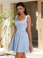 A-line Straps Bow Short/Mini Stretch Crepe Corset Homecoming Dress