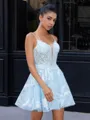 A-line V-neck Appliques Lace Short/Mini Lace Corset Homecoming Dress