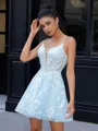 A-line V-neck Appliques Lace Short/Mini Lace Corset Homecoming Dress