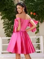 A-line Off-the-Shoulder Bow Short/Mini Silk Like Satin Corset Homecoming Dress