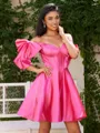 A-line Off-the-Shoulder Bow Short/Mini Silk Like Satin Corset Homecoming Dress