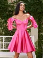 A-line Off-the-Shoulder Bow Short/Mini Silk Like Satin Corset Homecoming Dress