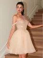 A-line Off-the-Shoulder Sequin Short/Mini Organza Corset Homecoming Dress