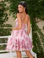 A-line Spaghetti Straps Cascading Ruffles Short/Mini Corset Homecoming Dress