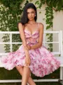 A-line Spaghetti Straps Cascading Ruffles Short/Mini Corset Homecoming Dress