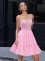 A-line V-neck Appliques Lace Short/Mini Taffeta Corset Homecoming Dress