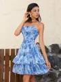 A-line Straight Cascading Ruffles Short/Mini Corset Homecoming Dress