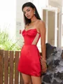 Sheath Sweetheart Pleated Short/Mini Silk Like Satin Corset Homecoming Dress