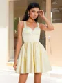 A-line Straps Appliques Lace Short/Mini Satin Corset Homecoming Dress