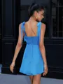 A-line Straps Bow Short/Mini Satin Chiffon Corset Homecoming Dress