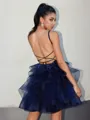 A-line Tulle Spaghetti Straps Cascading Ruffles Short/Mini Homecoming Dress