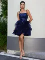 A-line Tulle Spaghetti Straps Cascading Ruffles Short/Mini Homecoming Dress
