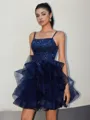 A-line Tulle Spaghetti Straps Cascading Ruffles Short/Mini Homecoming Dress