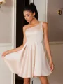 A-line One-Shoulder Short/Mini Satin Homecoming Dress