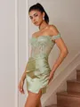 Sheath Appliques Lace Short/Mini Silk Like Satin Corset Convertible Homecoming Dress