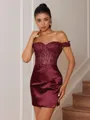 Sheath Appliques Lace Short/Mini Silk Like Satin Corset Convertible Homecoming Dress