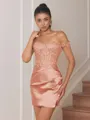 Sheath Appliques Lace Short/Mini Silk Like Satin Corset Convertible Homecoming Dress