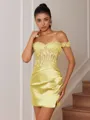Sheath Appliques Lace Short/Mini Silk Like Satin Corset Convertible Homecoming Dress