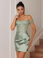 Sheath Appliques Lace Short/Mini Silk Like Satin Corset Convertible Homecoming Dress