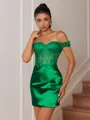 Sheath Appliques Lace Short/Mini Silk Like Satin Corset Convertible Homecoming Dress