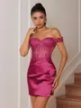 Sheath Appliques Lace Short/Mini Silk Like Satin Corset Convertible Homecoming Dress