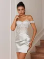 Sheath Appliques Lace Short/Mini Silk Like Satin Corset Convertible Homecoming Dress