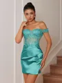 Sheath Appliques Lace Short/Mini Silk Like Satin Corset Convertible Homecoming Dress
