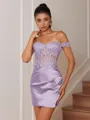 Sheath Appliques Lace Short/Mini Silk Like Satin Corset Convertible Homecoming Dress