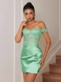 Sheath Appliques Lace Short/Mini Silk Like Satin Corset Convertible Homecoming Dress
