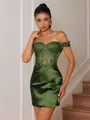 Sheath Appliques Lace Short/Mini Silk Like Satin Corset Convertible Homecoming Dress