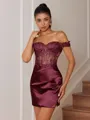 Sheath Appliques Lace Short/Mini Silk Like Satin Corset Convertible Homecoming Dress