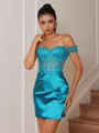 Sheath Appliques Lace Short/Mini Silk Like Satin Corset Convertible Homecoming Dress
