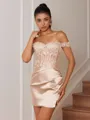 Sheath Appliques Lace Short/Mini Silk Like Satin Corset Convertible Homecoming Dress