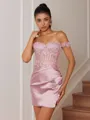 Sheath Appliques Lace Short/Mini Silk Like Satin Corset Convertible Homecoming Dress
