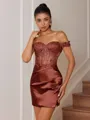 Sheath Appliques Lace Short/Mini Silk Like Satin Corset Convertible Homecoming Dress
