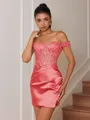 Sheath Appliques Lace Short/Mini Silk Like Satin Corset Convertible Homecoming Dress