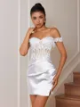 Sheath Appliques Lace Short/Mini Silk Like Satin Corset Convertible Homecoming Dress