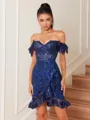 Sheath Off-the-Shoulder Appliques Lace Short/Mini Tulle Corset Homecoming Dress