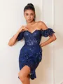 Sheath Off-the-Shoulder Appliques Lace Short/Mini Tulle Corset Homecoming Dress