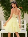 A-line Sweetheart Cascading Ruffles Short/Mini Chiffon Corset Homecoming Dress